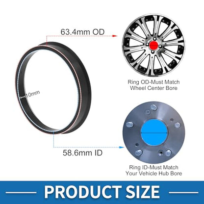 Car Wheel Hub Centric Rings Durable OD 63.4mm to ID 58.6mm Wheels Center Shaft Shock Absorbing Hubrings Polycarbonate Black 4 Pcs - size: OD 63.4mm to ID 58.6mm