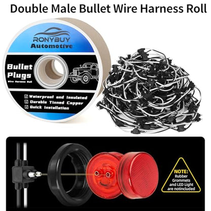 20x 2-Prong Wire Harness Roll Double Male Bullet Plug Connector - style: 20 Count