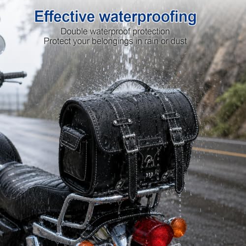 Fully Upgraded Motorcycle Bag,thickened PU leather,With Anti-Theft Buckle & Password Lock Tail Bag,Dual Independent Side Pockets,Multi-Purpose Motorcycle Tool Bag/Saddle Bags,Universal Black