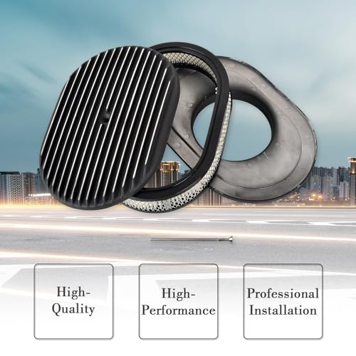 12" Air Cleaner Kit Black Aluminum Oval Full Finned - color: Black, size: 12"-Oval Fully Finned