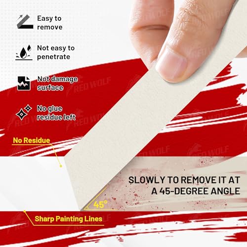 RED WOLF 1.41" x 60 Yards Masking Tape 3 Pack, General Purpose for Painting Arts Crafts Label Car Painting, Sharp Paint Line No Residue Painters Tape White Beige Crepe Paper Tape Heat Resistance - size: 1.41" x 60 Yards