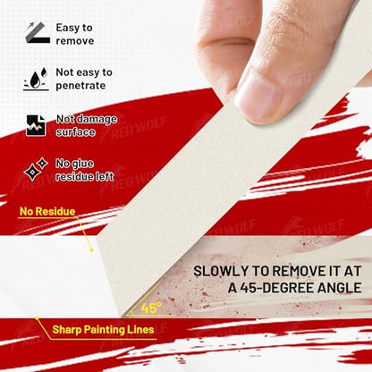 RED WOLF 3 Pack Masking Tape 0.7" x 60 Yards, General Purpose for Painting Arts Crafts Label Car Painting, Sharp Paint Line No Residue Painters Tape White Beige Crepe Paper Tape Heat Resistance - size: 0.7" x 60 Yards