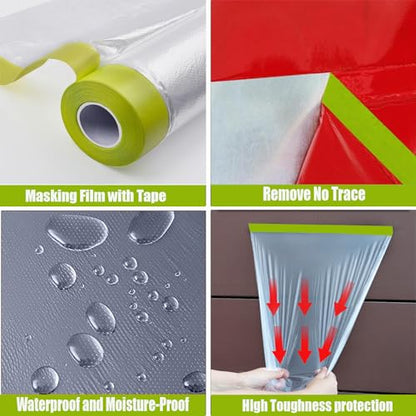 Tape and Drape Painters Tape and Plastic Film - 55in x 65ft Roll for Cars, Auto Body, Skirting and Frames