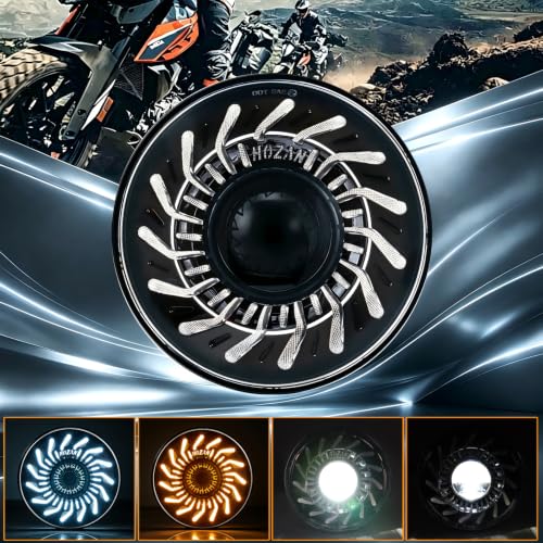 7inch LED headlight with White/Amber chrysanthemum petal DRL Compatible with Street Glide,Softail Heritage,Road King,Electra Glide - size: 7 inch - Single lamp