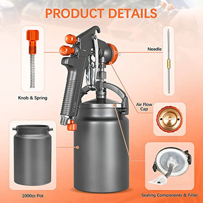 REFINE Siphon Feed Air Spray Paint Gun 1.8mm Nozzle & 1000cc Aluminum Cup