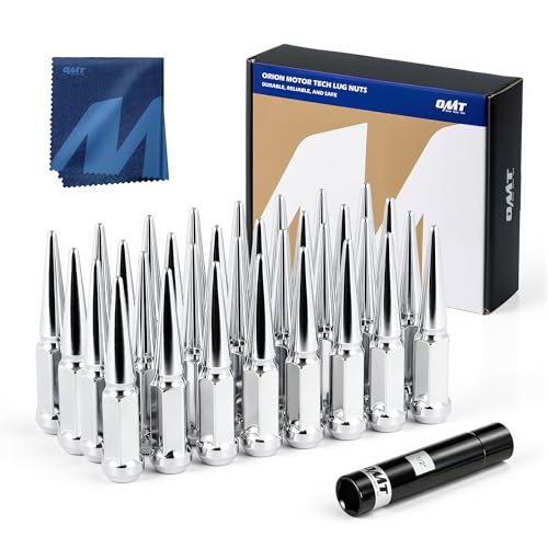 OMT M14x1.5 Spike Lug Nuts, 32pcs Lug Nuts Set with 1 Socket Key - color: Silver, size: M14x1.5, style: 32Pcs Spike Hex Tuner