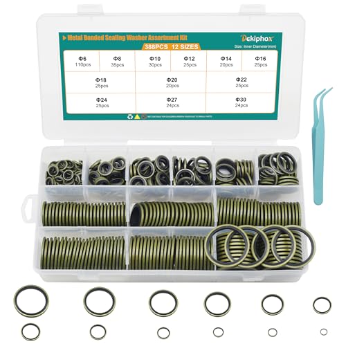 388 PCS 12 Sizes NBR Metal Bonded Sealing Washer Kit M6-M30 Automotive - color: 388pcs Sealing Washers