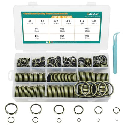 388 PCS 12 Sizes NBR Metal Bonded Sealing Washer Kit M6-M30 Automotive - color: 388pcs Sealing Washers