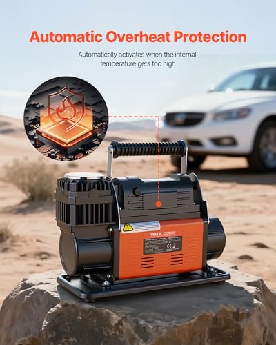VEVOR 12V Heavy Duty Air Compressor, Auto-Stop Portable Tire Inflator with LCD Digital Display, 7.14 CFM 150PSI Offroad Air Pump with Adapters for Trucks Car SUV 4 x 4 Vehicle RV - style: 7.14 CFM Auto-Stop