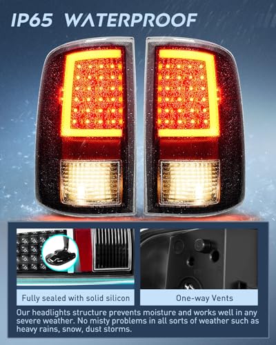 Nilight Taillight Assembly for 2009-2014 2015 2016 2017 2018 Dodge Ram - color: LED Black-C Shape