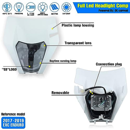 Headlight Head Lamp Light Fairing Mask Day Running Light For ATV Scooters Dirt Pit Bike Enduro (White+Red DRL) - color: White Red DRL