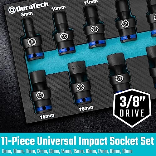 DURATECH 3/8" Drive Impact Universal Joint Socket Set, 11-Piece, 8mm-19mm - size: 11pc