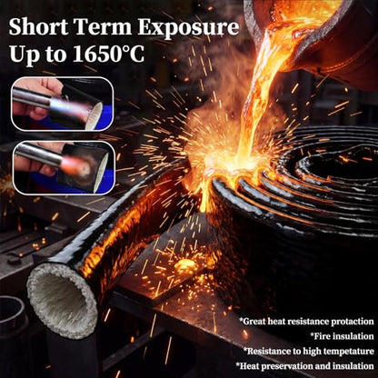 1-1/2 Inch (38mm) ID Heat Shield Automotive Fire Sleeve, Black, 5FT - color: Black, size: 1-1/2 Inch (38mm) ID x 5FT