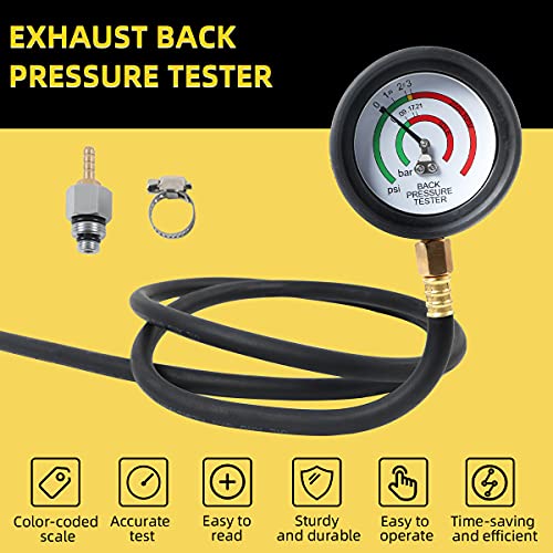 CMTOOL Exhaust Back Pressure Tester Kit with Carton Packaging, Professional Car Exhaust Back Pressure Gauge with 6-Foot Hose, with Adapter & Hose Clamp