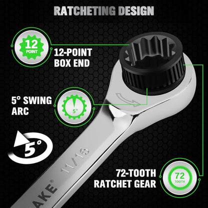12-Piece Ratcheting Wrench Set, SAE 1/4 - 3/4 inch Ratchet Combination Wrenches Set, 12-Point 72-Tooth Ratchet Spanners with Magnetic Base Organizer, Chrome Vanadium Steel for Automotive Mechanic Tool - style: Ratchet SAE