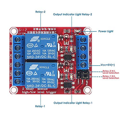 4pcs Relay Module 24V Relay Board 2 Channel with Optocoupler Support High or Low Level Trigger - size: 2 Channel - 24V