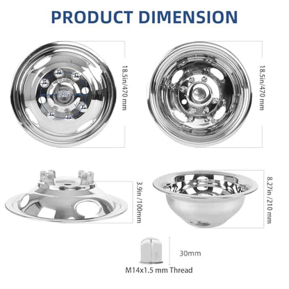 hightall 17 Wheel Simulators, 17" 8 Lug 4 Hand Holes Stainless Steel Hubcaps,Polished Surface,2Pcs Front Wheel/2Pcs Rear Wheel,Bolts On Wheel Cover Set Compatible with Ford 2005-2025 F350 Truck - size: 17” For 2005-2025 F350