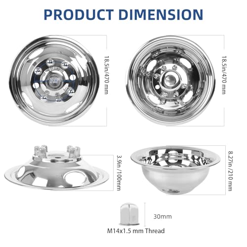 hightall 17 Wheel Simulators, 17" 8 Lug 4 Hand Holes Stainless Steel Hubcaps,Polished Surface,2Pcs Front Wheel/2Pcs Rear Wheel,Bolts On Wheel Cover Set Compatible with Ford 2005-2025 F350 Truck - size: 17” For 2005-2025 F350
