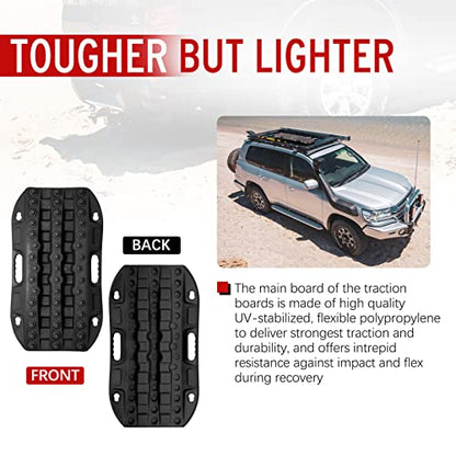 BUNKER INDUST Off Road Traction Boads, 2 Pcs Short Recovery Track Traction Mats for 4WD Mud, Sand, Snow Ramps-Black Tire Traction Tool (Without Strap) - color: Black