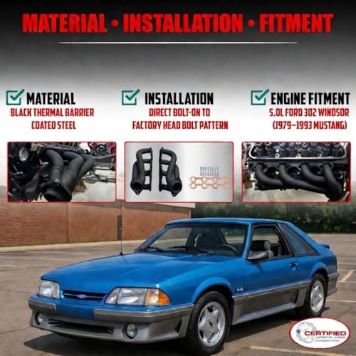 Black Shorty Headers 79-93 5.0L Ford Mustang Foxbody With Copper Gaskets - size: Black Thermal Coated Shortys 5.0L Fox Body