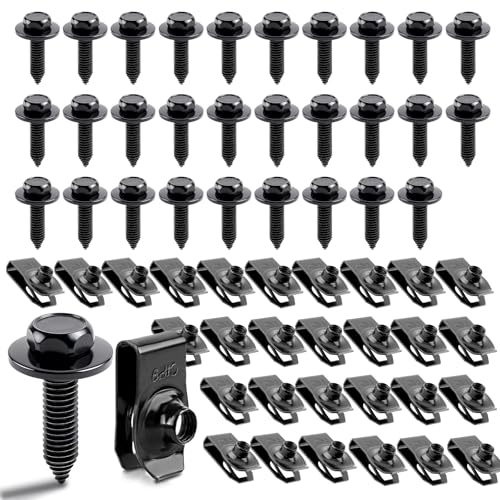 Upgraded 60 PCS 1/4" U-Nut Clips & Hex Head Body Bolts Kit