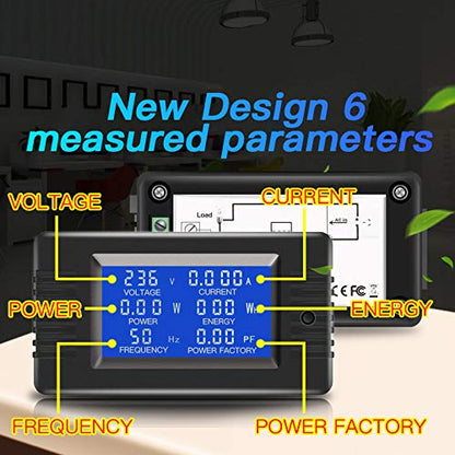 AC 80-260V 100A Digital Power Monitor, LCD, Split-Core CT, 2-Pack - style: 2 Pieces AC 100A Meter(Split Core Transformer)