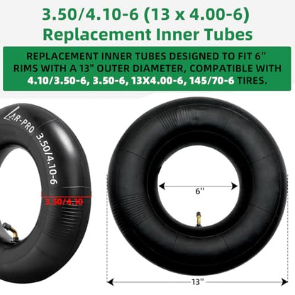 AR-PRO 3.50/4.10-6 (13 x 4.00-6) Replacement Inner Tubes for 6-Inch Rim Tires with TR-87 Bent Valve, Heavy-Duty Inner Tubes for Lawn Mowers, Wheelbarrows, Hand Trucks, Dollies – 2 Pack - size: 13x4.00-6,TR-87