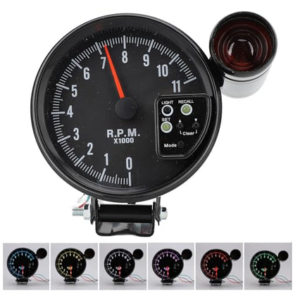 12V 5in Car Tachometer with LED Shift Light 7 Color Display 11 RPM Clear Lens Installation Package for 4 6 8 Cylinder Vehicles