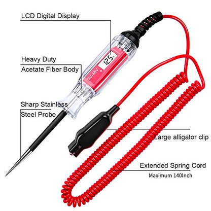 3-48V Digital LCD Circuit Tester w/ 140 Inch Extended Spring Wire & Probe