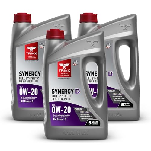 TRIAX Synergy D 0W-20 Full Synthetic Diesel Engine Oil | Compatible with ALL GM Dexos D Applications | Advanced Wear Protection and Soot Control (5 Quart - Pack of 3) - size: 5 Quart - 3 Pack