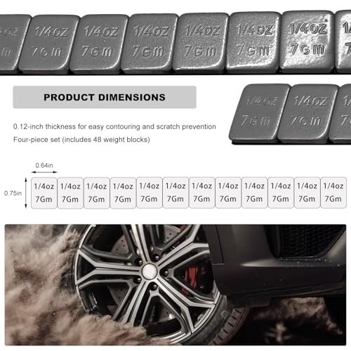 48 PCS 1/4 Oz Adhesive Backed Wheel Weights, 0.25 Oz Stick on Tire Balancing Weights with Easy Peel Tape, Low Profile Adhesive Wheel Weight for Cars Trucks SUVs Motorcycles - color: 48 PCS