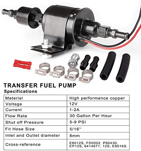 CarBole 12v Universal Electric Fuel Pump 5-9 PSI 30GPH Gasoline and Diesel Fuel Transfer Pump for Carburetor Engine E8012S E8016S EP12S FD0002 (Black)