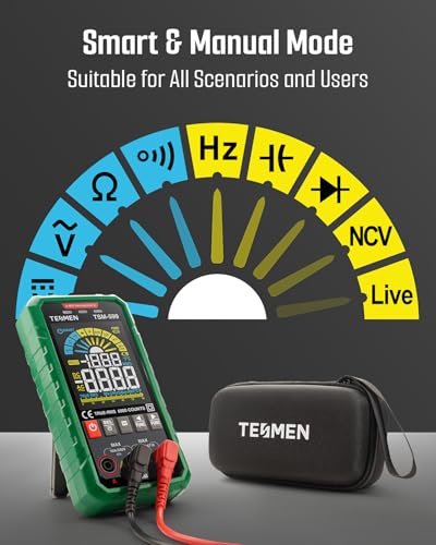 TSM-599 Smart Digital Multimeter, TRMS 6000 Counts, Voltage Tester, Volt Meter with NCV, DC/AC Voltage&Current, Resistance, Continuity, Diode, Capacitance, Hz%, Temperature, Live Wire - Green - size: TSM-599 Auto&Manual Dual Multimeter