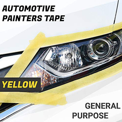 Lichamp 30-Pack Automotive Refinish Masking Tape Yellow 36mm x 55m, Cars Vehicles Auto Body Paint Tape, Automotive Painters Tapes Bulk Set 1.4-inch x 180-foot x 30 Rolls (1800 Total Yards)