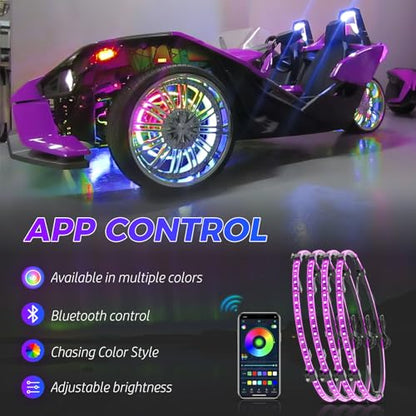 DREAMIZER 4PCS 17.5inch RGBW LED Wheel Ring Lights Kit with Remote and APP Control Dream Colors Neon Wheel Rim Lights with Turn Signal and Braking Function,Music Sync Mode for Car ATV UTV Golf Cart - size: 17.5inch