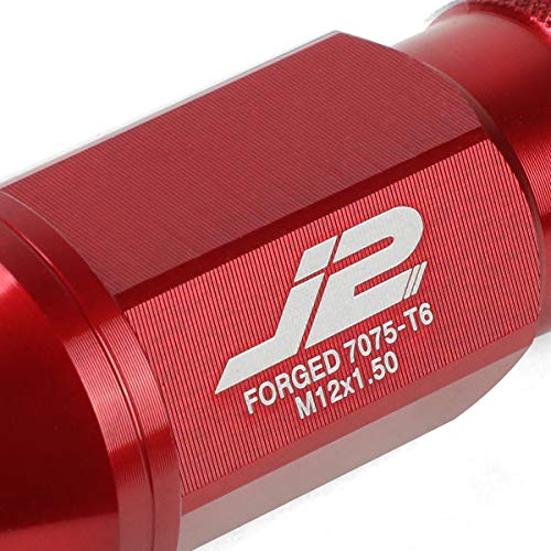 J2 Engineering 20 Pcs 7075 Aluminum Open End M12 x 1.5 Lug Nuts Set w/Socket Adapter, Red, Fit Conical Seat, LN-T7-004-15-RD - color: Red