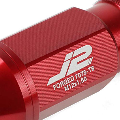 J2 Engineering 20 Pcs 7075 Aluminum Open End M12 x 1.5 Lug Nuts Set w/Socket Adapter, Red, Fit Conical Seat, LN-T7-004-15-RD - color: Red