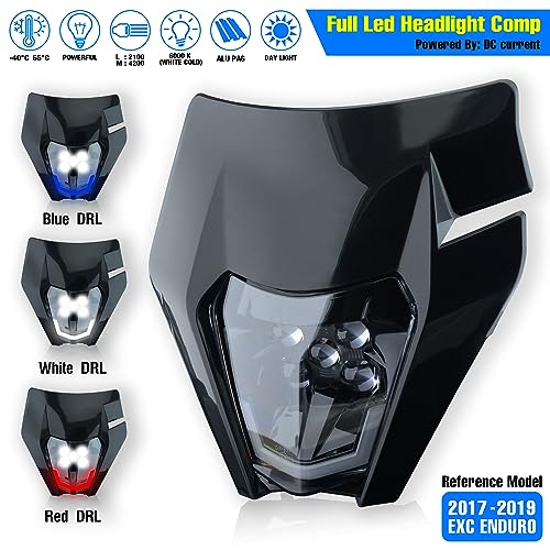 Headlight Head Lamp Light Fairing Mask Day Running Light For ATV Scooters Dirt Pit Bike Enduro (Black+Blue DRL) - color: Black Blue DRL