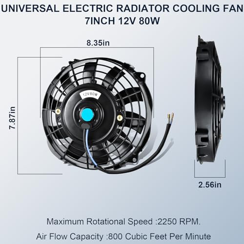 MuHize 2 Pack 7 Inch Slim Radiator Fan 12V 80W 800 CFM Cooling Fan w/Mount - size: 2Pcs-7 inch