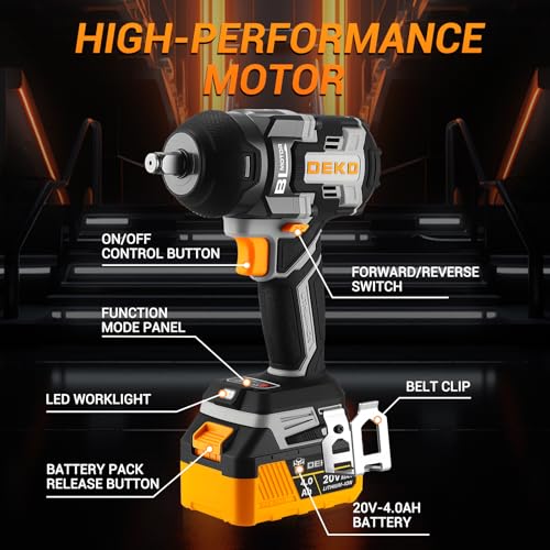 Cordless Impact Wrench:DEKOPRO 590ft-lbs/800N.m Impact Gun, 1/2" Brushless Impact Wrench with 4.0Ah Battery, 4 Sockets, LED Light for Car Home