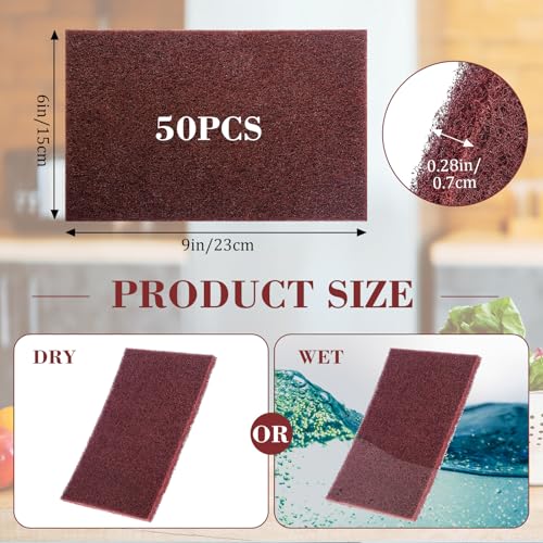 50 Pack Red Fine Scuff Pads 6 X 9 in Abrasive Sanding Pad - color: Red