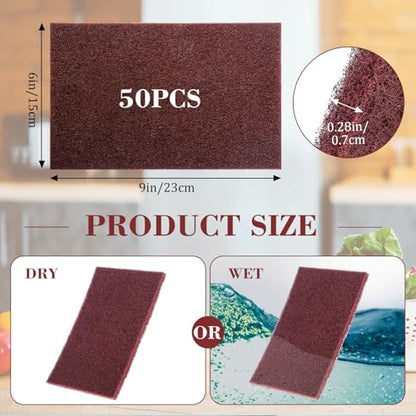 50 Pack Red Fine Scuff Pads 6 X 9 in Abrasive Sanding Pad - color: Red