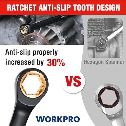 WORKPRO Extra Long Ratcheting Wrench Set, 9-Piece Anti-Slip Double Box End Wrench Set, SAE 5/16-3/4 in, 72-Tooth, Cr-V Steel and Black Electrophoretic Coating Wrenches with Rolling Pouch - size: SAE