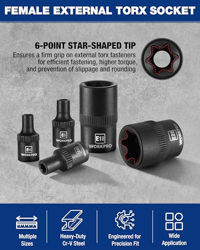 WORKPRO 11PCS E-Torx Socket Set, 1/4" & 3/8" Drive Star Socket Set