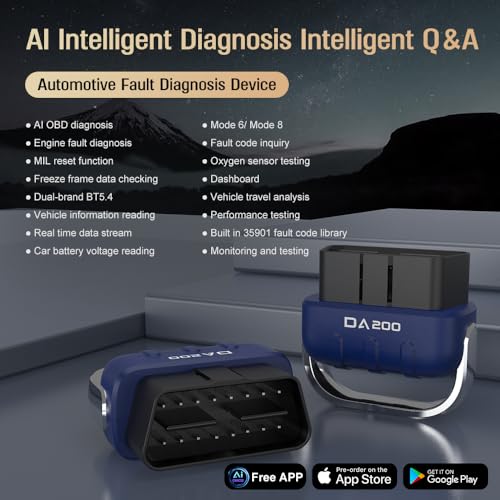 OBD2 Scanner Bluetooth AI Auto Diagnostic Tool Check Engine Car Code Reader for iOS & Android Exclusive APP Clear Error Code Data Reset Wireless Diagnostic Scanner for All OBD-II Vehicles