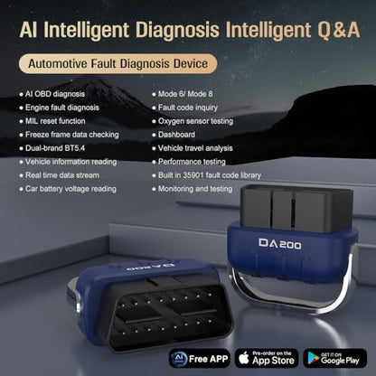 OBD2 Scanner Bluetooth AI Auto Diagnostic Tool Check Engine Car Code Reader for iOS & Android Exclusive APP Clear Error Code Data Reset Wireless Diagnostic Scanner for All OBD-II Vehicles