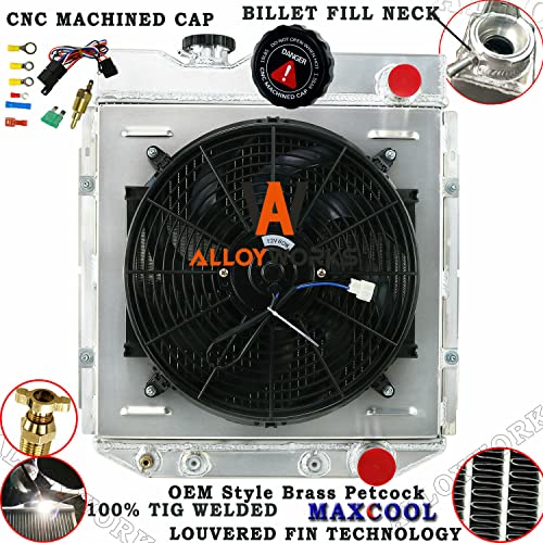 ALLOYWORKS 4 Row All Aluminum Radiator+Shroud+14"Fan For 1963-1966 Ford Mustang/Falcon/Mercury/Comet V8