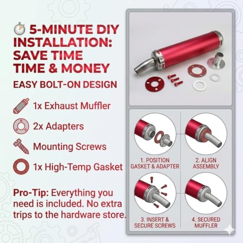 BADASS SHARKS Motorcycle Exhaust Muffler Red 22mm 2-Stroke - color: Red