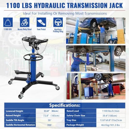 1100 LBS Transmission Jack High Lift 2-Stage 33.8"-72.8" Height