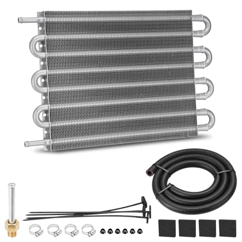 8 Pass Aluminium Transmission Oil Cooler, 5/16" Universal 8 Rows Tube and Fin Cooler Kit engine with Hose Mounting, Silver - color: silver